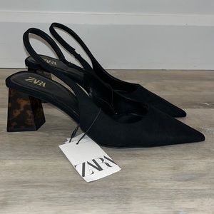 Zara Black Slingback with Tortoiseshell Heel